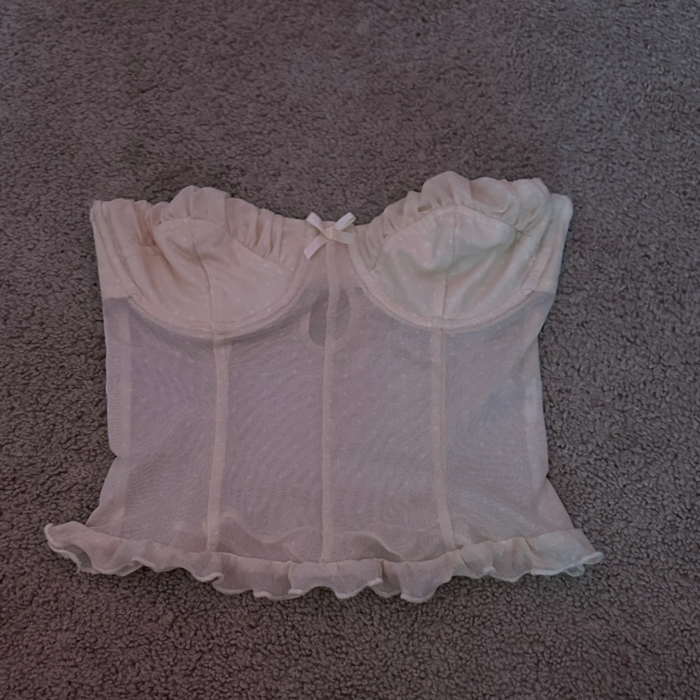 Edikted Cream Sheer Crop Top